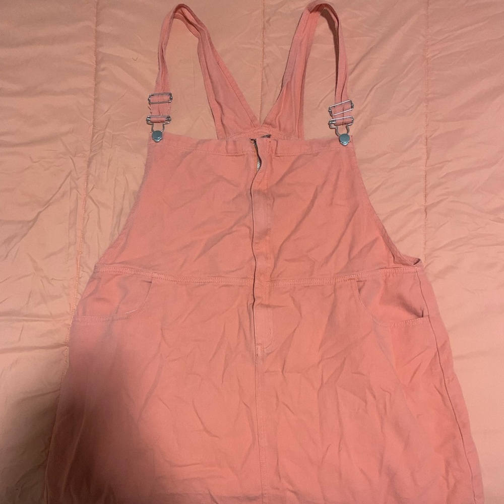 Peach overall dress with zipper